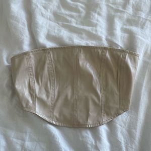 Boohoo tan leather crop top